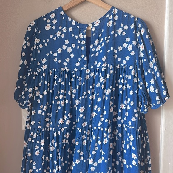 CODE X MODE Blue Daisy Tiered Babydoll Mini Dress - Picture 6 of 7